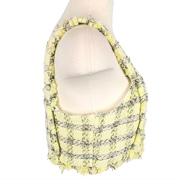 Y2K Zara Womens Crop Top Size L Yellow Black Plaid Frayed Preppy Popstar Bratz - Picture 11 of 14